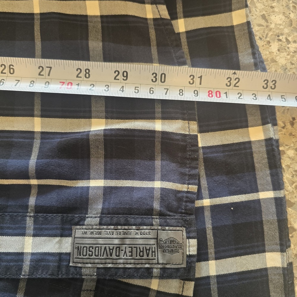 Harley Davidson Navy Multi-Patch Plaid Mechanic Short Sleeve Shirt Slim 2XL.D131 - Picture 8 of 13